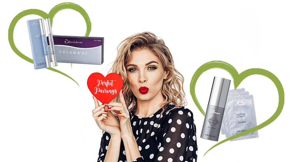 A woman pairing SkinMedica Instant Bright Eye Cream with Instant Bright Eye Mask.